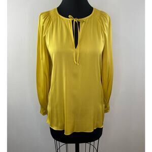 Kobi Halperin Mustard Yellow Silk Karem Long Sleeve Tie Neck Satin Blouse S